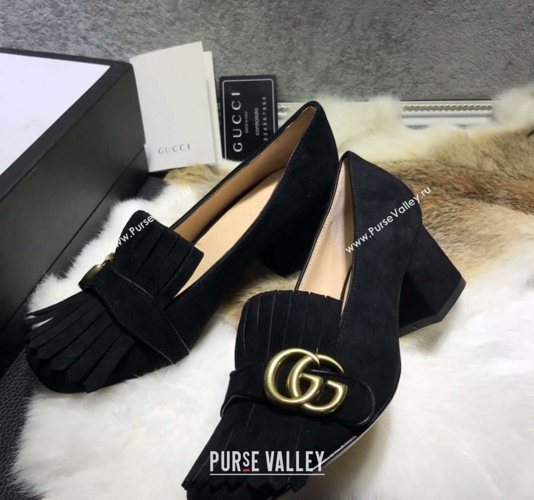 Gucci Suede Fringe Pumps 5cm Black 2024 031902 (SS-240319026)