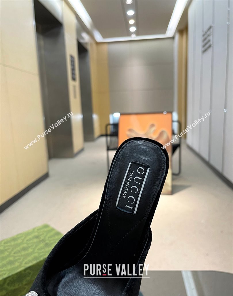 Gucci Horsebit 1955 High Heel Slide Sandals 9.5cm in GG Velvet Black 2024 (MD-240316001)