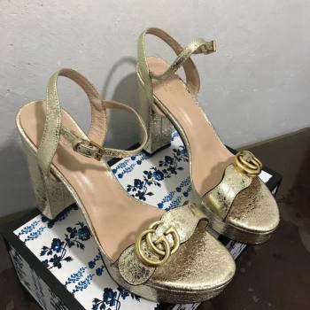 Gucci Leather Wave Platform Sandals 10.5cm Gold 2024 0319 (SS-240319034)