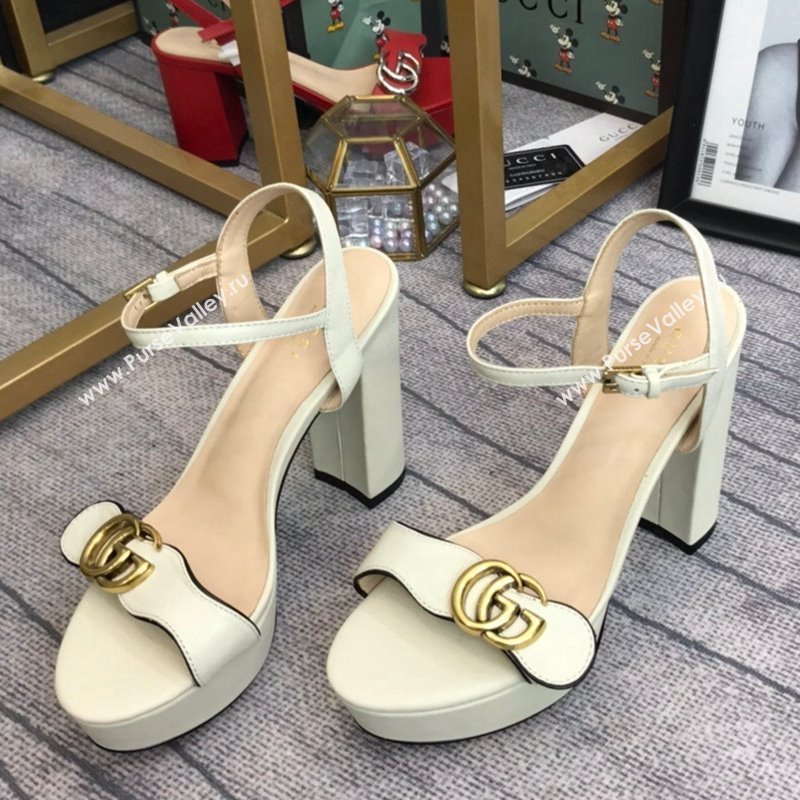 Gucci Leather Wave Platform Sandals 10.5cm White 2024 0319 (SS-240319035)