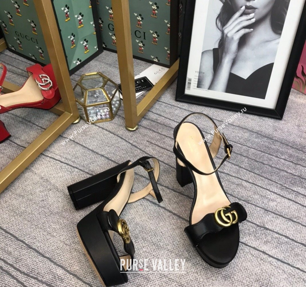 Gucci Leather Wave Platform Sandals 10.5cm Black 2024 0319 (SS-240319036)