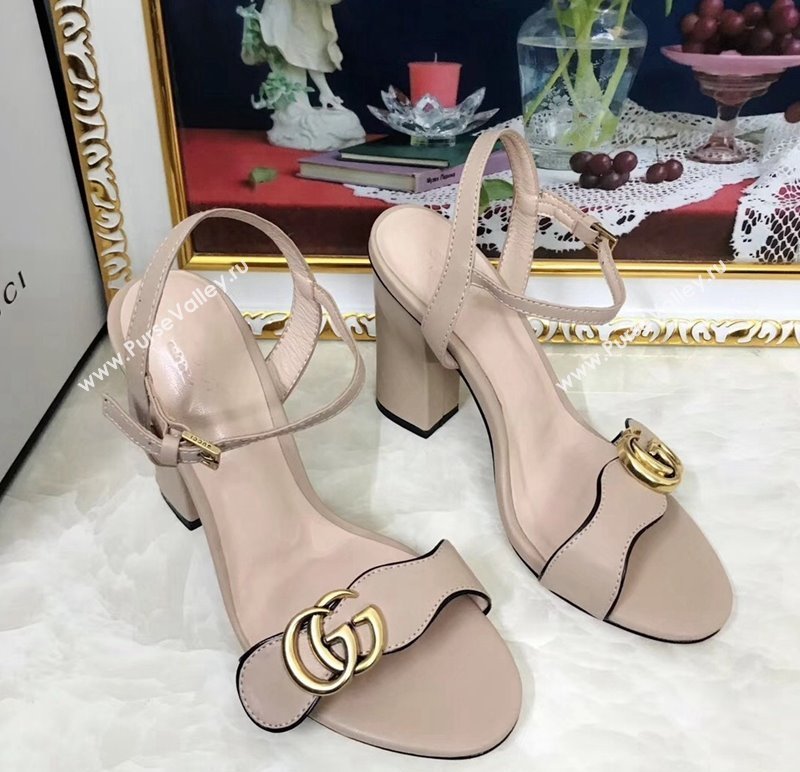 Gucci Leather Wave Heel Sandals 10cm Nude 2024 0319 (SS-240319037)