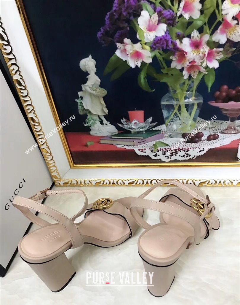 Gucci Leather Wave Heel Sandals 10cm Nude 2024 0319 (SS-240319037)