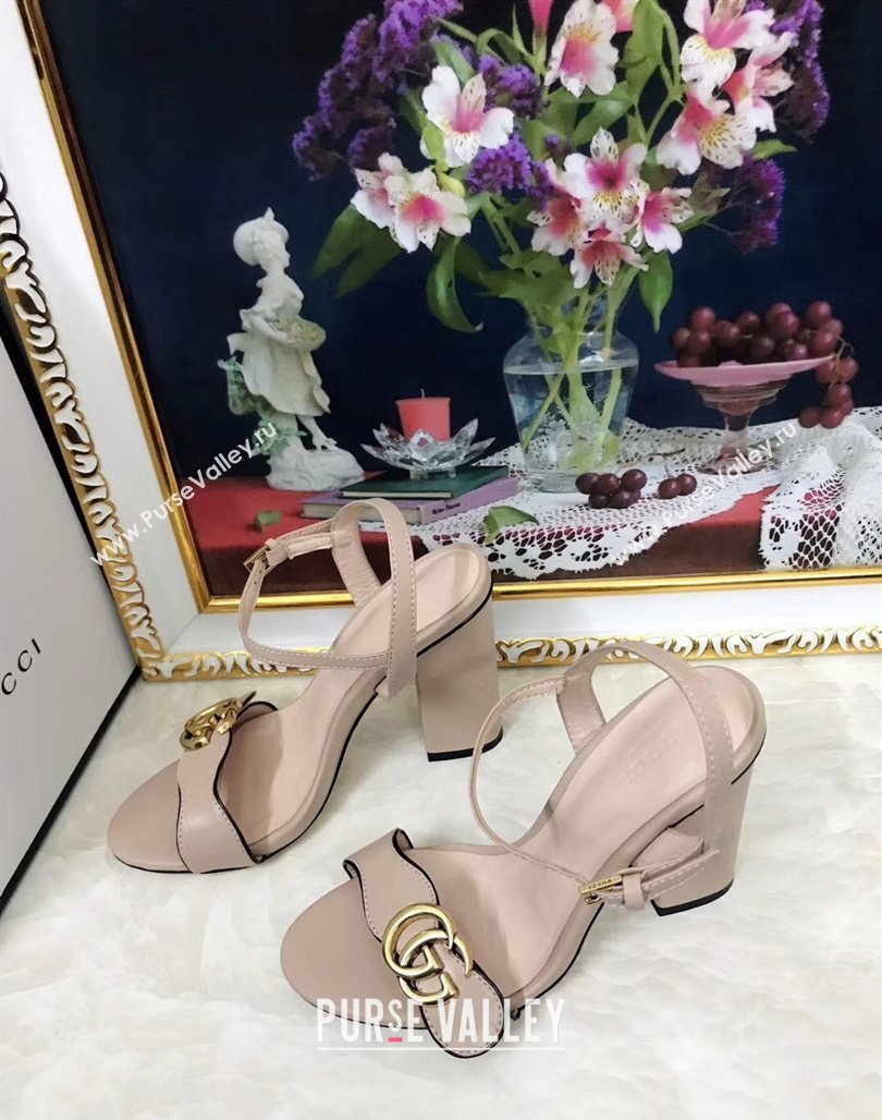 Gucci Leather Wave Heel Sandals 10cm Nude 2024 0319 (SS-240319037)