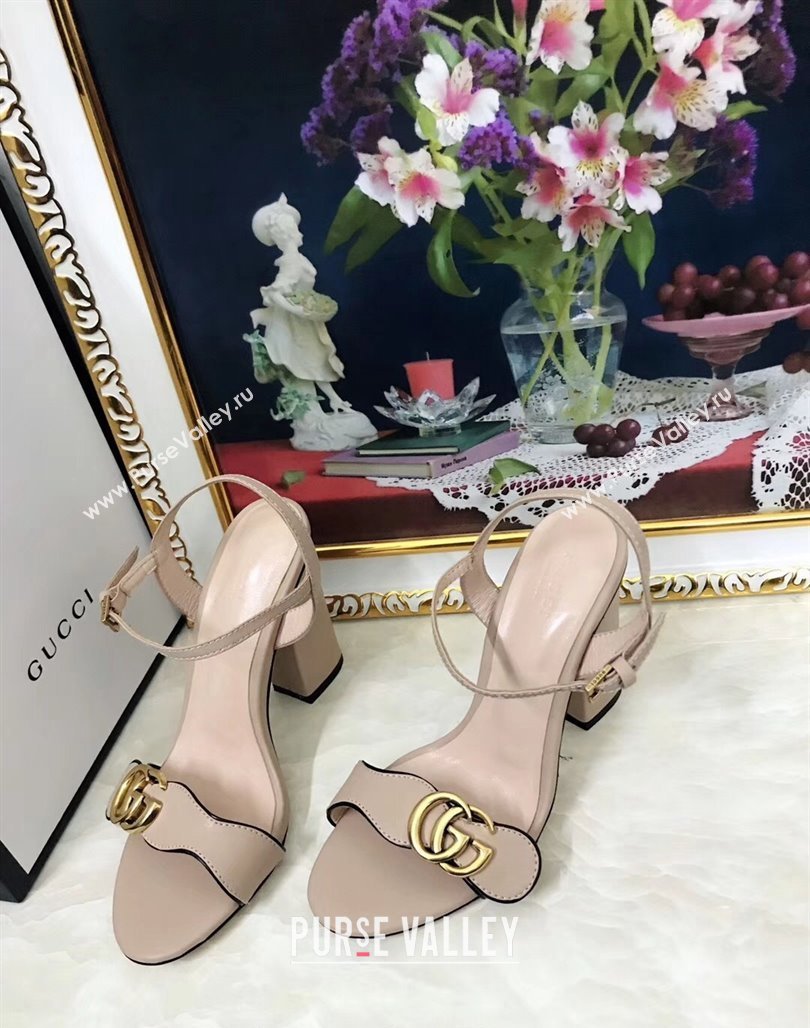 Gucci Leather Wave Heel Sandals 10cm Nude 2024 0319 (SS-240319037)