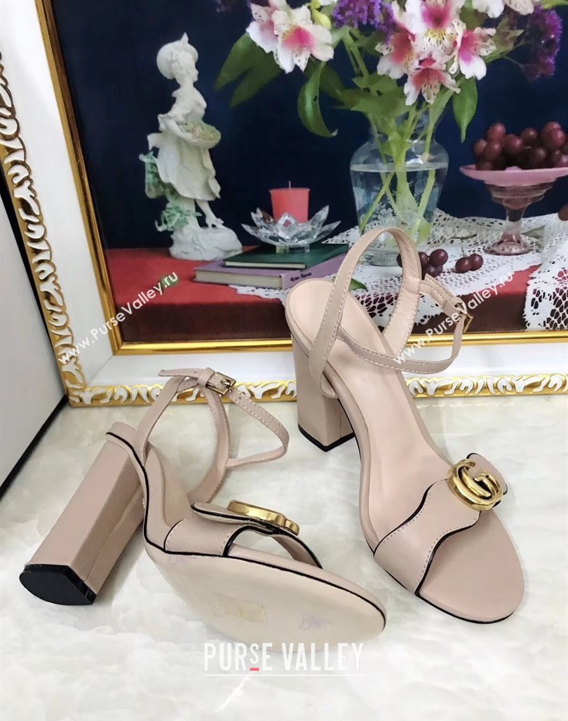 Gucci Leather Wave Heel Sandals 10cm Nude 2024 0319 (SS-240319037)