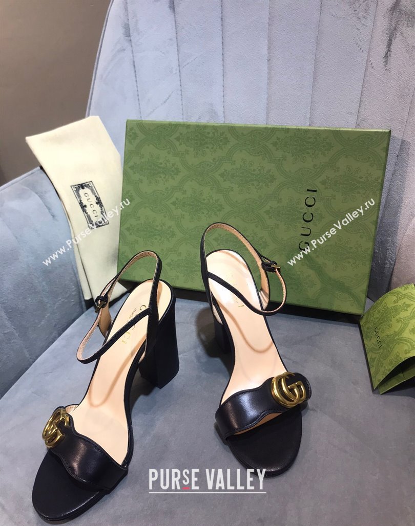 Gucci Leather Wave Heel Sandals 10cm Black 2024 0319 (SS-240319038)