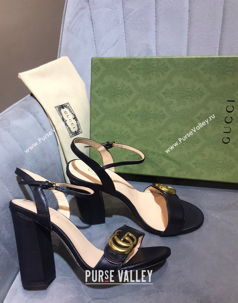 Gucci Leather Wave Heel Sandals 10cm Black 2024 0319 (SS-240319038)