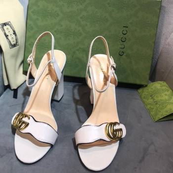 Gucci Leather Wave Heel Sandals 10cm White 2024 0319 (SS-240319039)