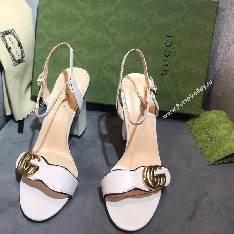 Gucci Leather Wave Heel Sandals 10cm White 2024 0319 (SS-240319039)