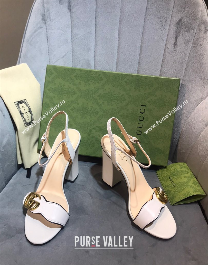 Gucci Leather Wave Heel Sandals 10cm White 2024 0319 (SS-240319039)