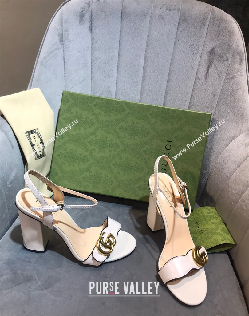 Gucci Leather Wave Heel Sandals 10cm White 2024 0319 (SS-240319039)