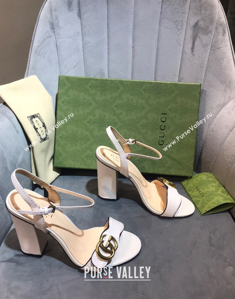 Gucci Leather Wave Heel Sandals 10cm White 2024 0319 (SS-240319039)