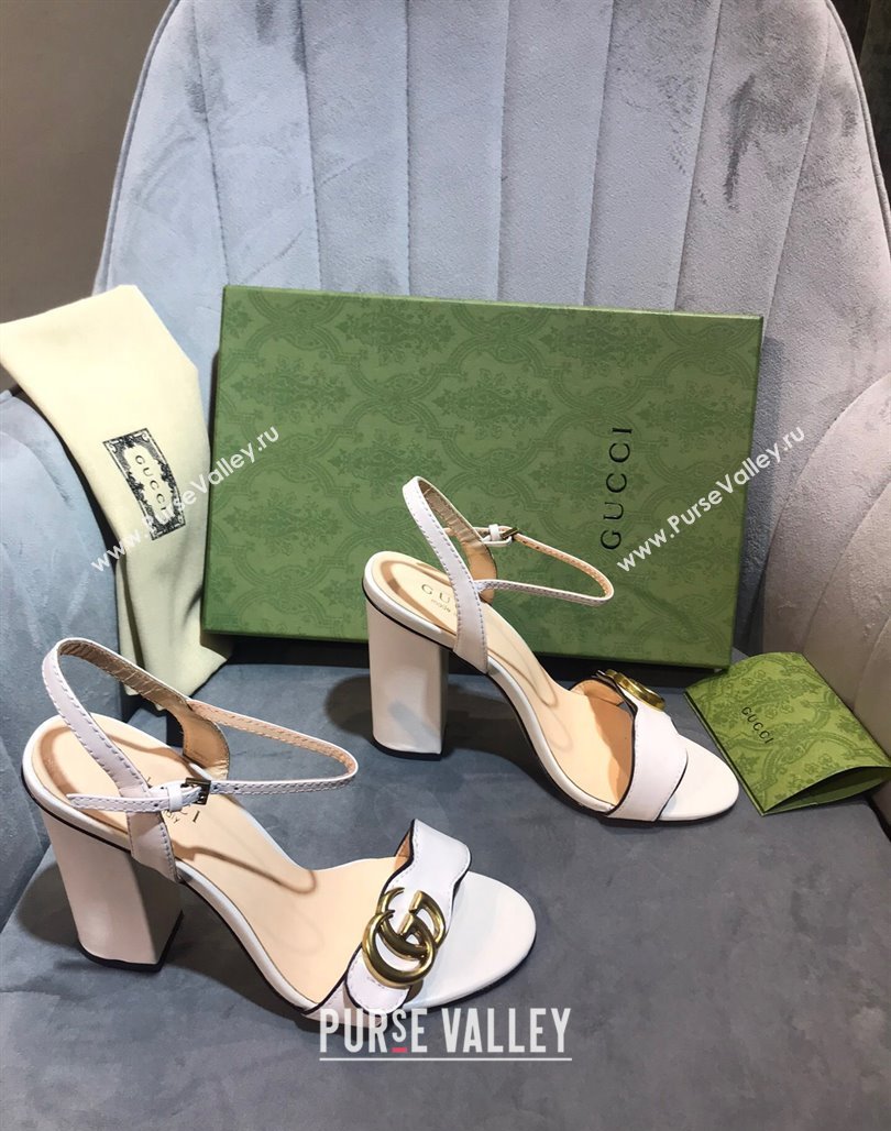 Gucci Leather Wave Heel Sandals 10cm White 2024 0319 (SS-240319039)