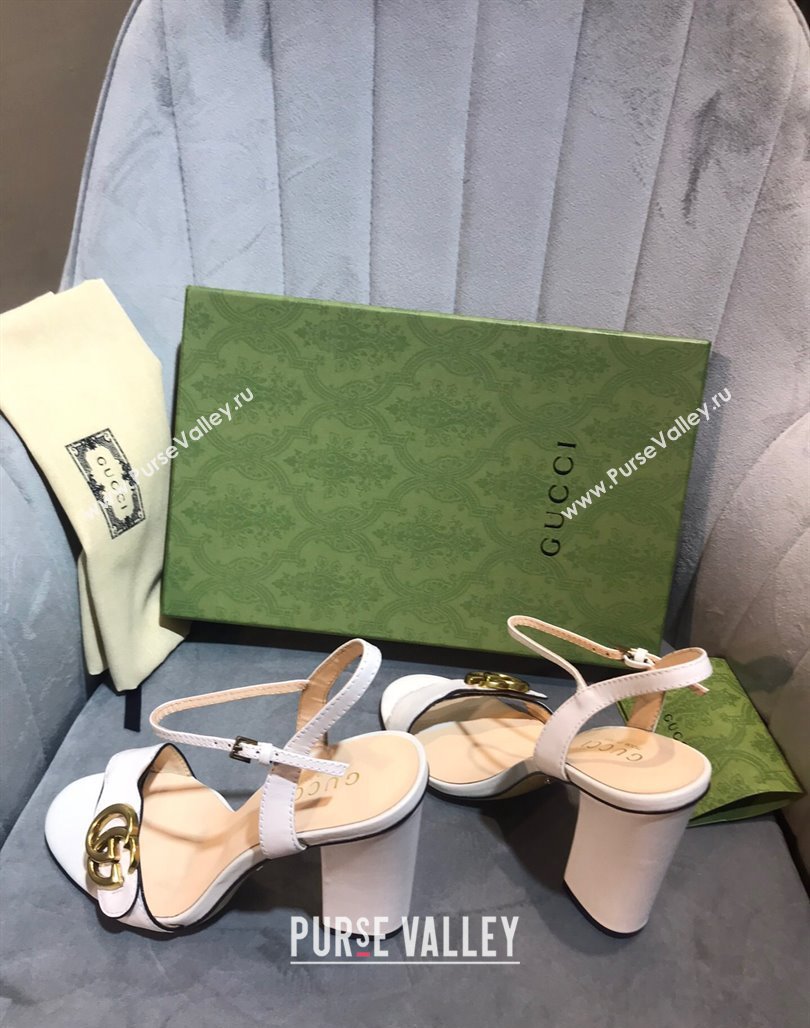 Gucci Leather Wave Heel Sandals 10cm White 2024 0319 (SS-240319039)