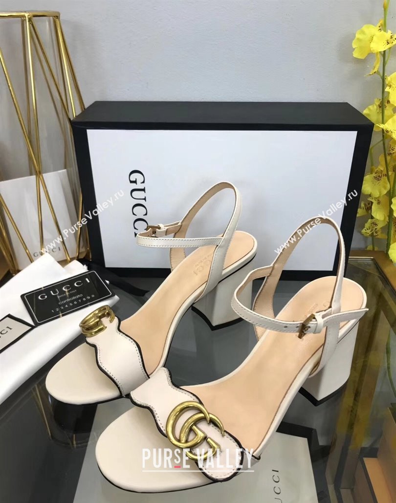 Gucci Leather Wave Heel Sandals 7.5cm White 2024 0319 (SS-240319040)