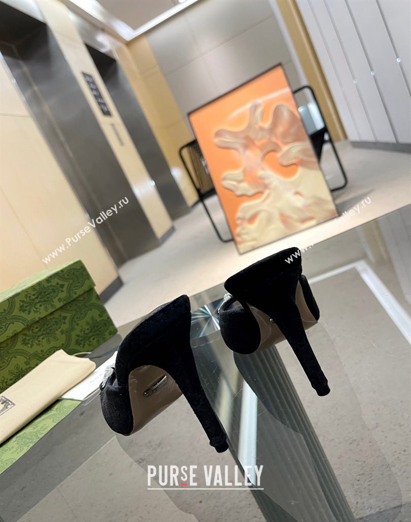 Gucci Horsebit 1955 High Heel Slide Sandals 9.5cm in GG Velvet Black 2024 (MD-240316001)