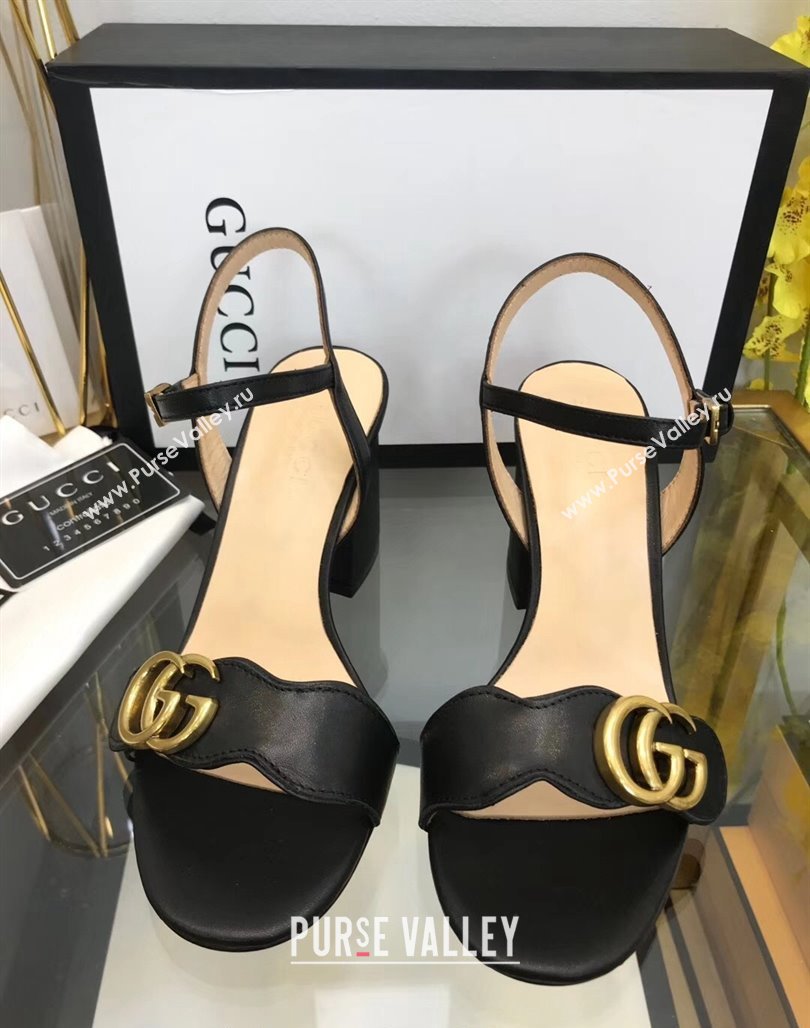 Gucci Leather Wave Heel Sandals 7.5cm Black 2024 0319 (SS-240319041)