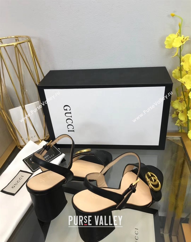 Gucci Leather Wave Heel Sandals 7.5cm Black 2024 0319 (SS-240319041)