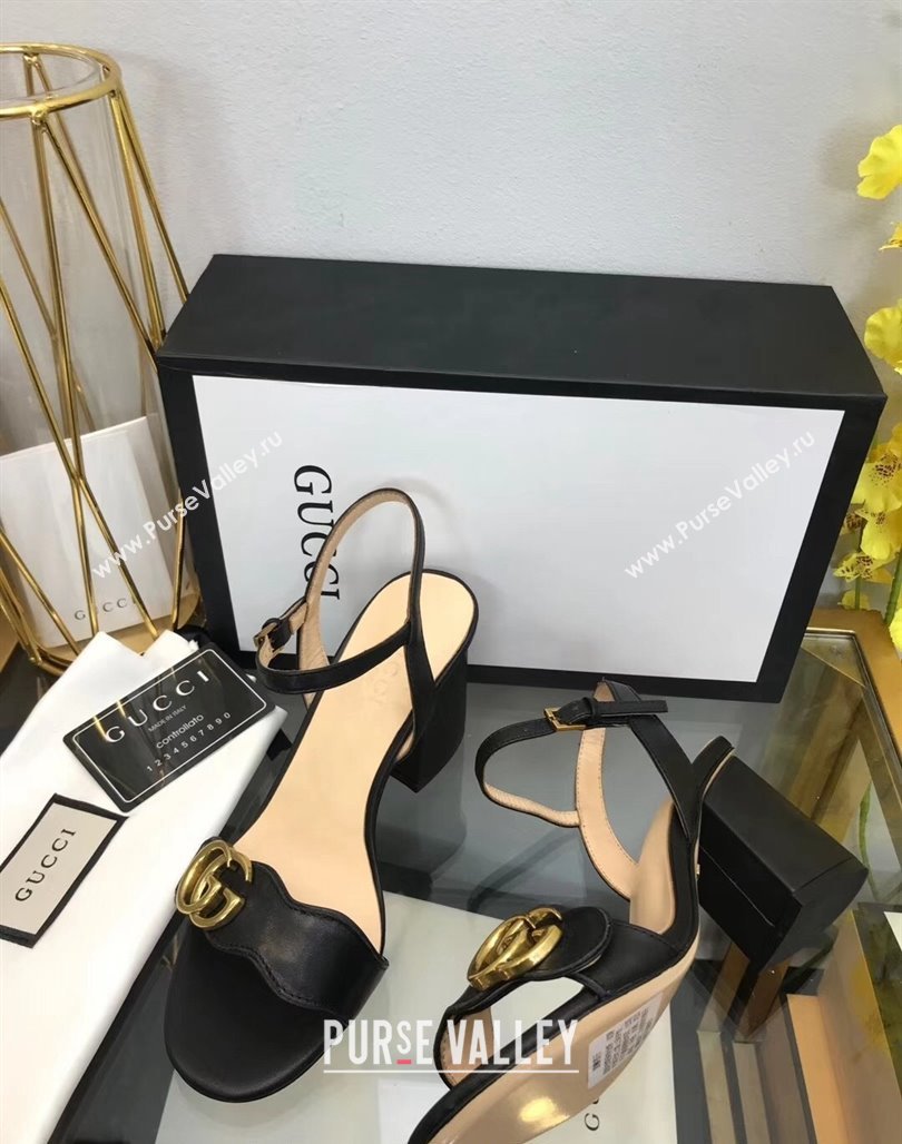 Gucci Leather Wave Heel Sandals 7.5cm Black 2024 0319 (SS-240319041)