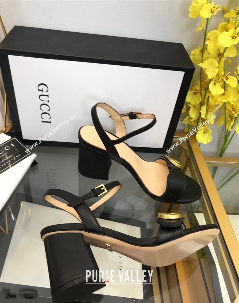 Gucci Leather Wave Heel Sandals 7.5cm Black 2024 0319 (SS-240319041)