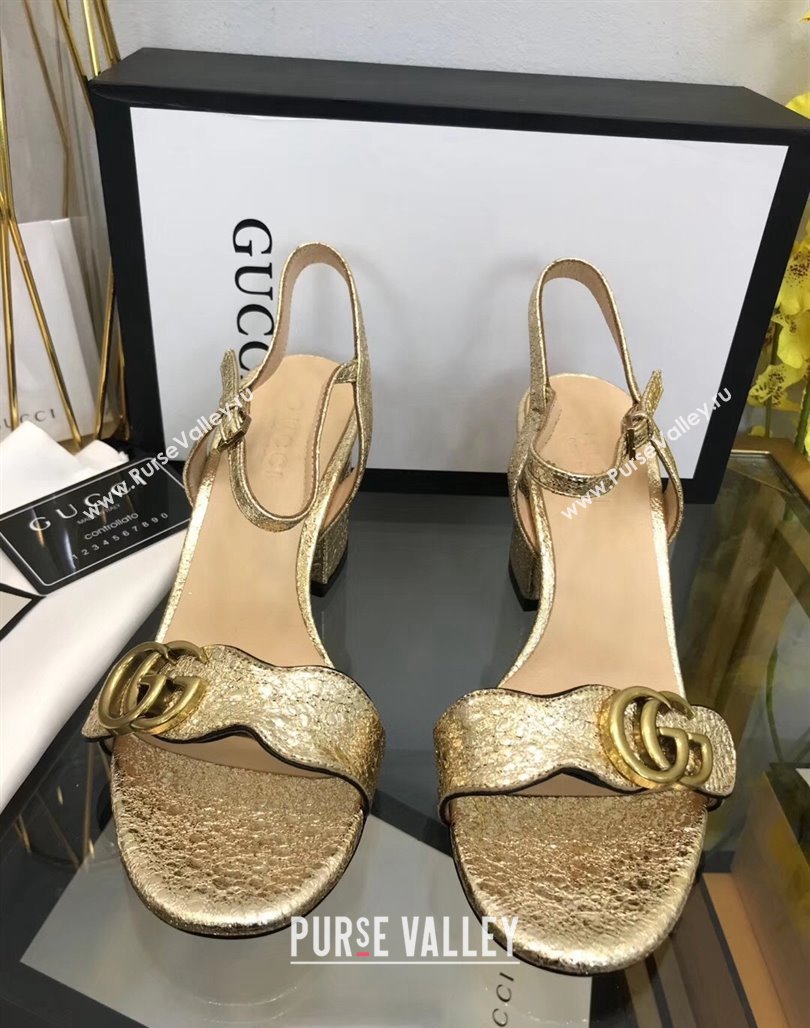 Gucci Leather Wave Heel Sandals 7.5cm Gold 2024 0319 (SS-240319042)