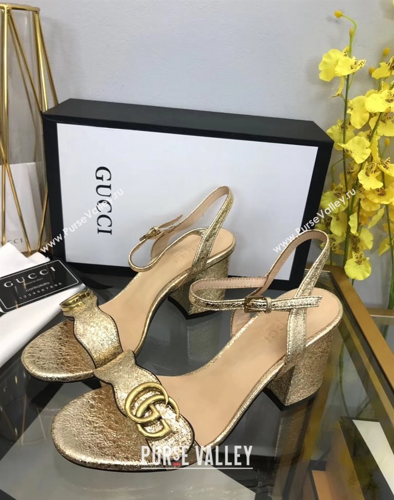 Gucci Leather Wave Heel Sandals 7.5cm Gold 2024 0319 (SS-240319042)