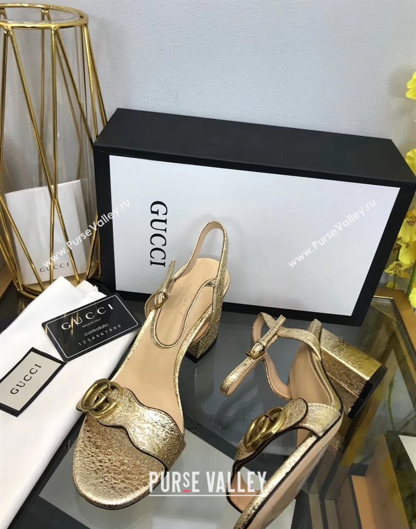 Gucci Leather Wave Heel Sandals 7.5cm Gold 2024 0319 (SS-240319042)