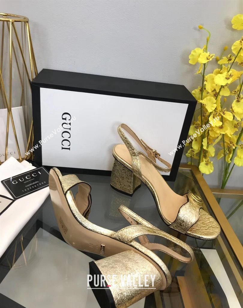 Gucci Leather Wave Heel Sandals 7.5cm Gold 2024 0319 (SS-240319042)