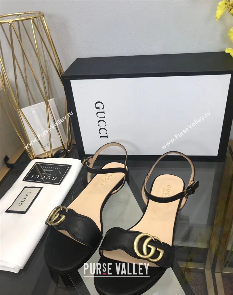 Gucci Leather Wave Flat Sandals Black 2024 0319 (SS-240319043)