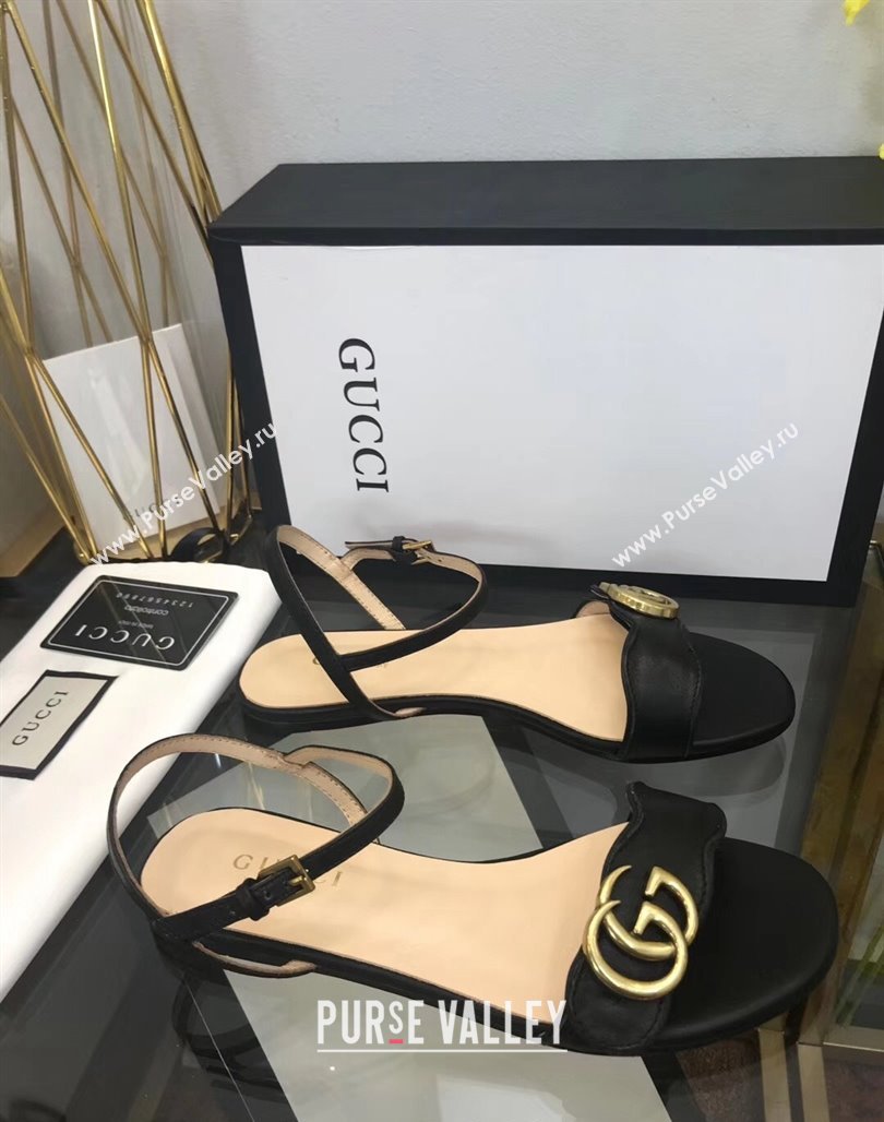 Gucci Leather Wave Flat Sandals Black 2024 0319 (SS-240319043)