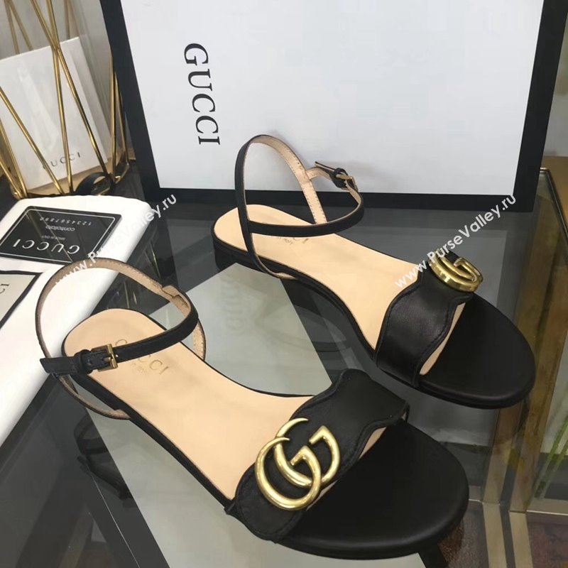 Gucci Leather Wave Flat Sandals Black 2024 0319 (SS-240319043)