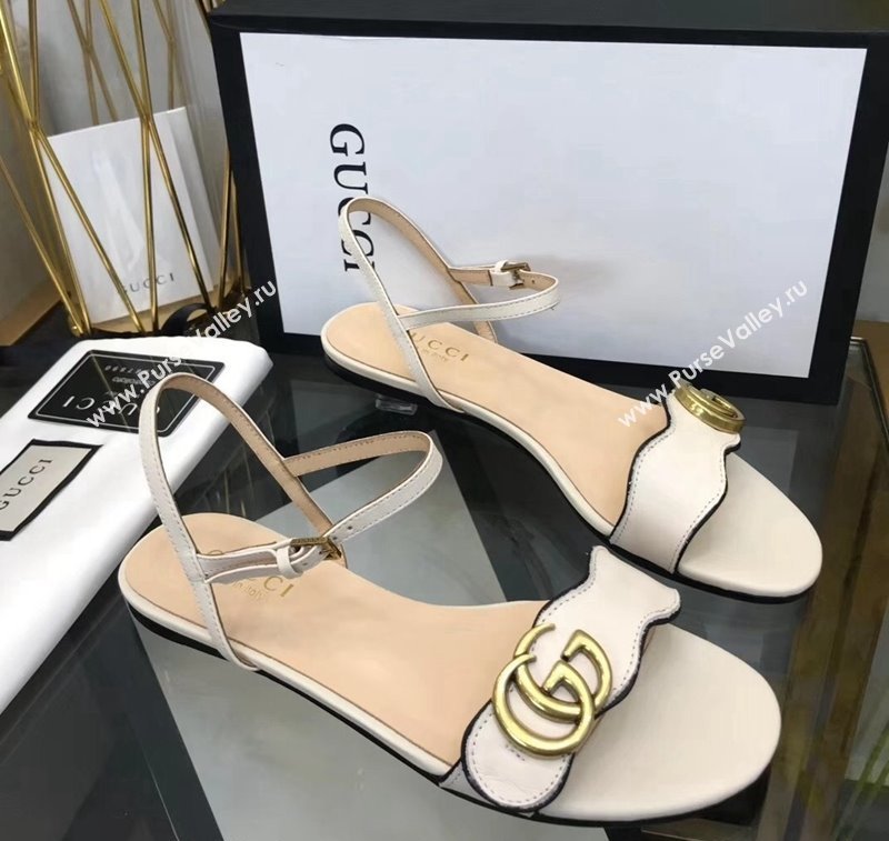 Gucci Leather Wave Flat Sandals White 2024 0319 (SS-240319044)