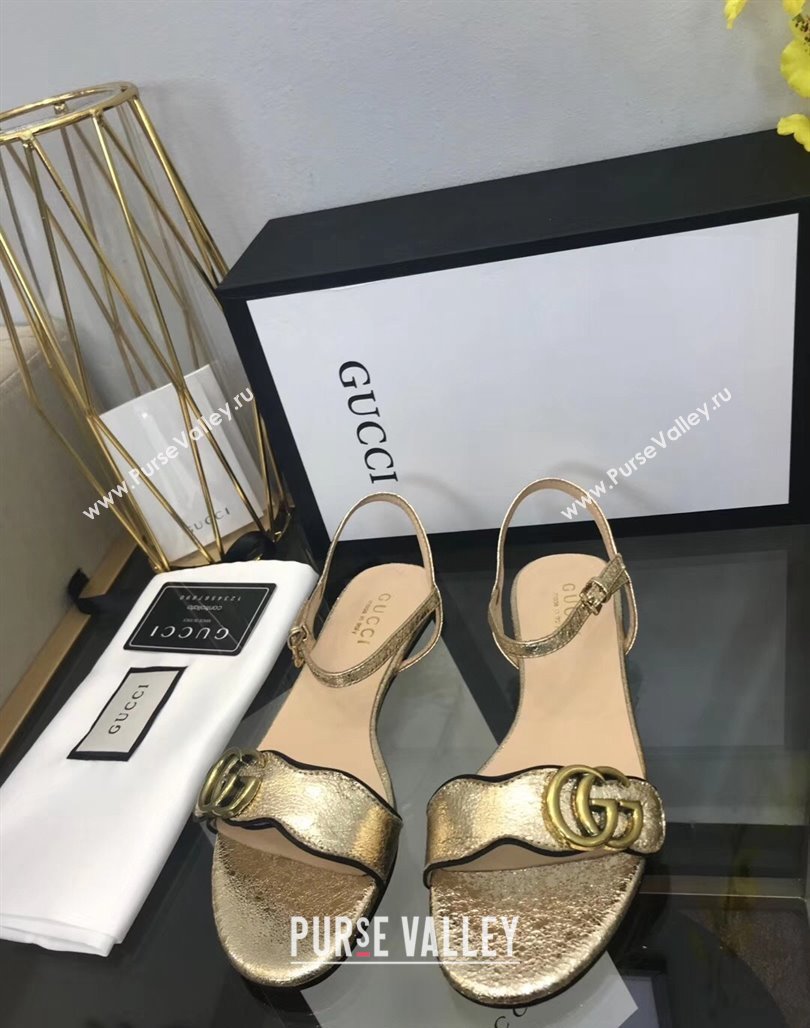 Gucci Leather Wave Flat Sandals Gold 2024 0319 (SS-240319045)