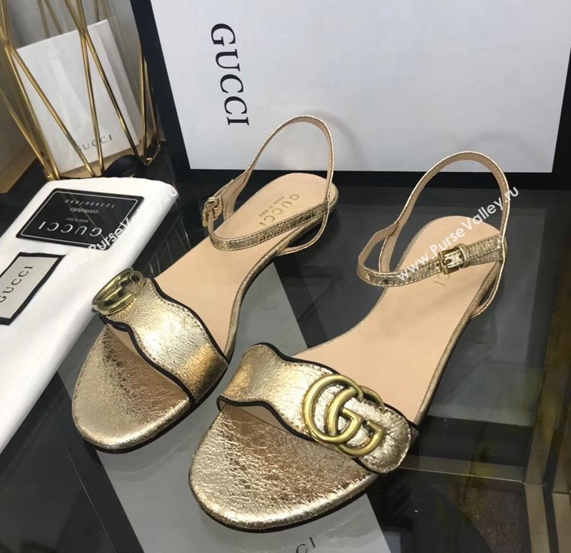 Gucci Leather Wave Flat Sandals Gold 2024 0319 (SS-240319045)