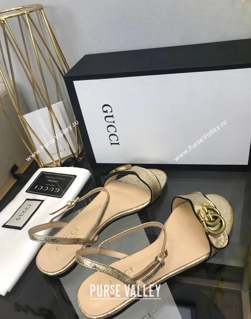 Gucci Leather Wave Flat Sandals Gold 2024 0319 (SS-240319045)