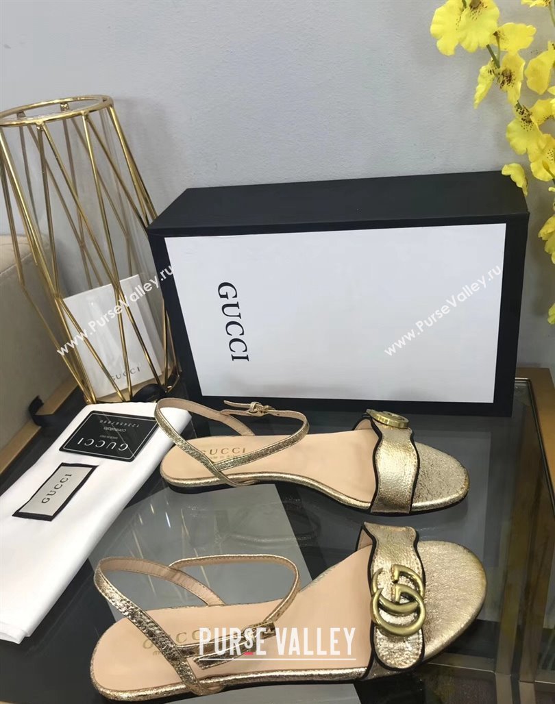 Gucci Leather Wave Flat Sandals Gold 2024 0319 (SS-240319045)