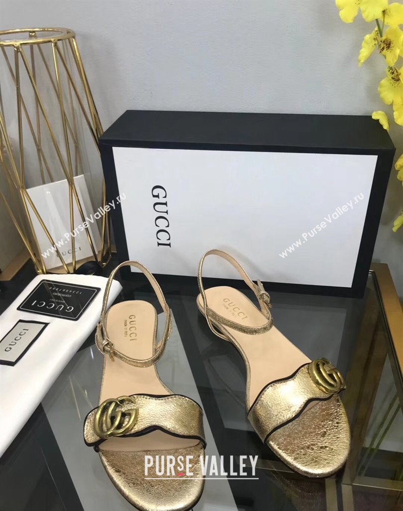 Gucci Leather Wave Flat Sandals Gold 2024 0319 (SS-240319045)