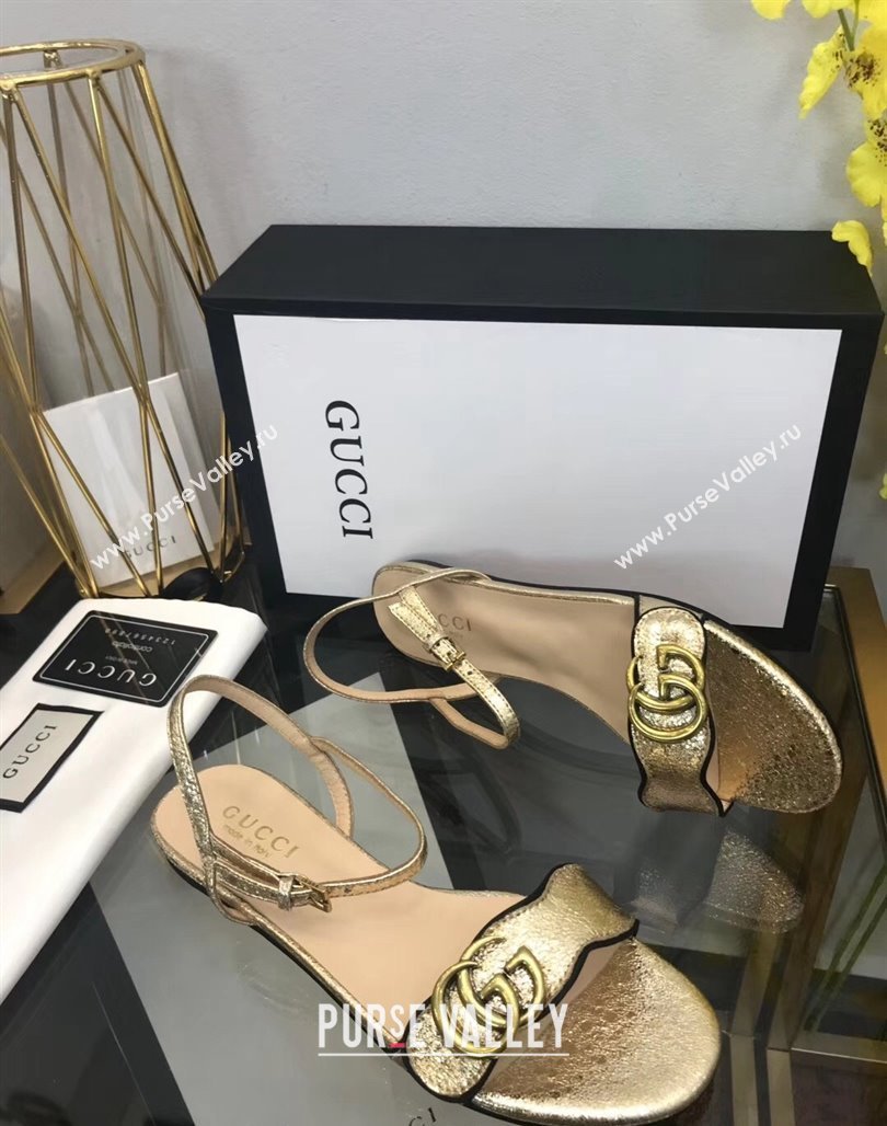 Gucci Leather Wave Flat Sandals Gold 2024 0319 (SS-240319045)