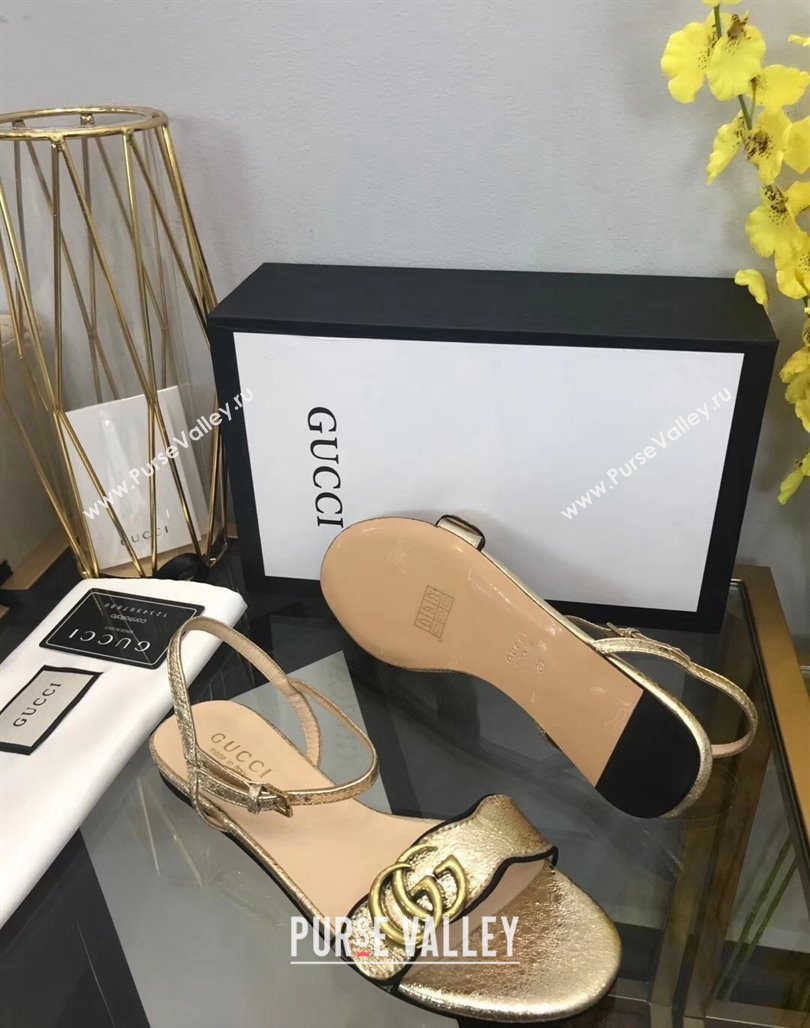 Gucci Leather Wave Flat Sandals Gold 2024 0319 (SS-240319045)