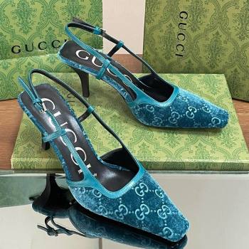 Gucci Slingback High heel Pumps 8.5cm in Velvet Blue 2023 762378 (MD-240319046)