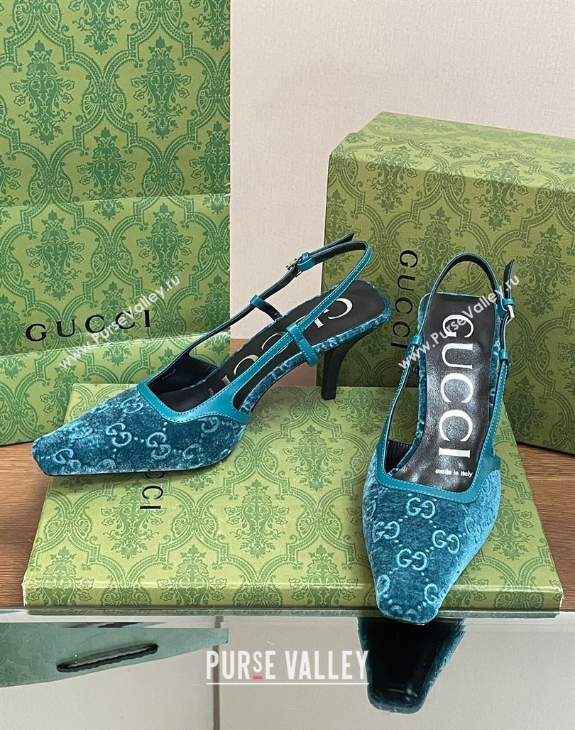 Gucci Slingback High heel Pumps 8.5cm in Velvet Blue 2023 762378 (MD-240319046)