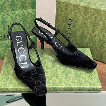 Gucci Slingback High heel Pumps 8.5cm in Velvet Black 2023 762378 (MD-240319047)