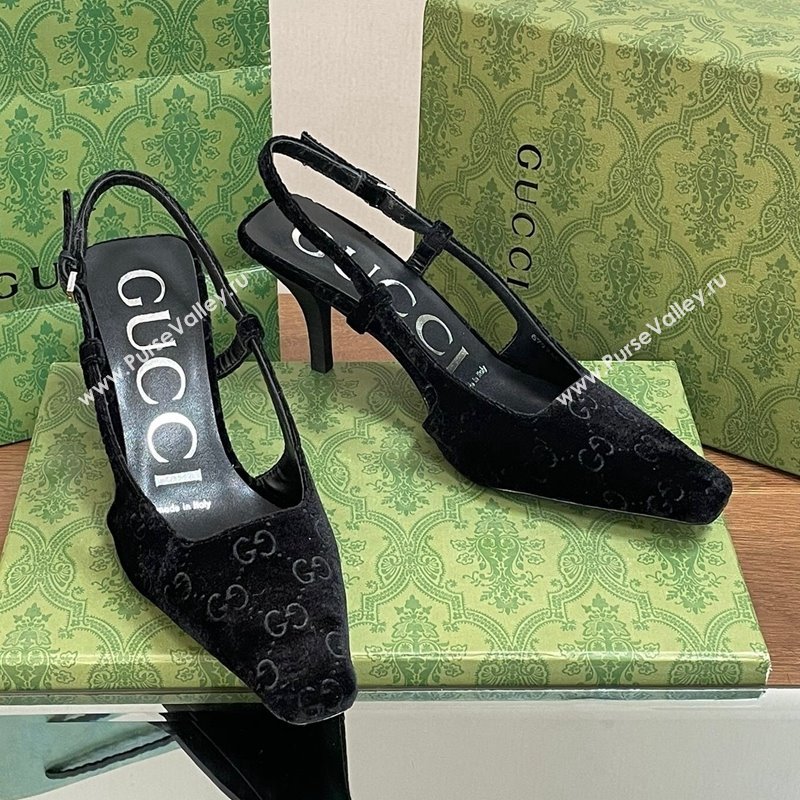 Gucci Slingback High heel Pumps 8.5cm in Velvet Black 2023 762378 (MD-240319047)