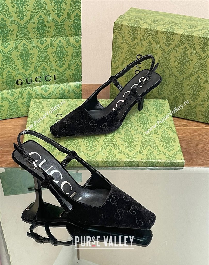 Gucci Slingback High heel Pumps 8.5cm in Velvet Black 2023 762378 (MD-240319047)