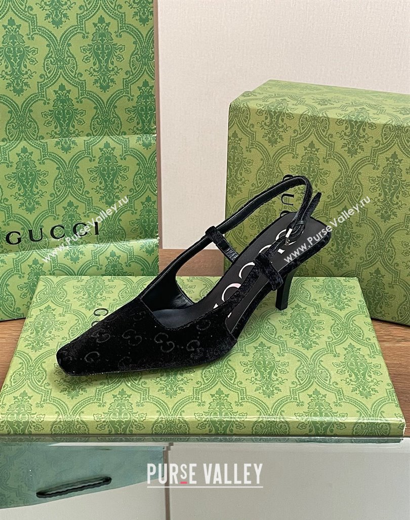 Gucci Slingback High heel Pumps 8.5cm in Velvet Black 2023 762378 (MD-240319047)