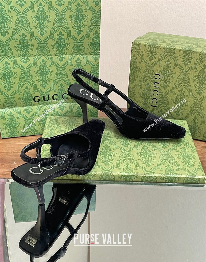 Gucci Slingback High heel Pumps 8.5cm in Velvet Black 2023 762378 (MD-240319047)