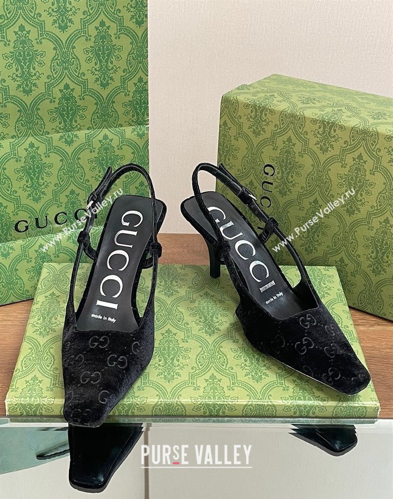 Gucci Slingback High heel Pumps 8.5cm in Velvet Black 2023 762378 (MD-240319047)
