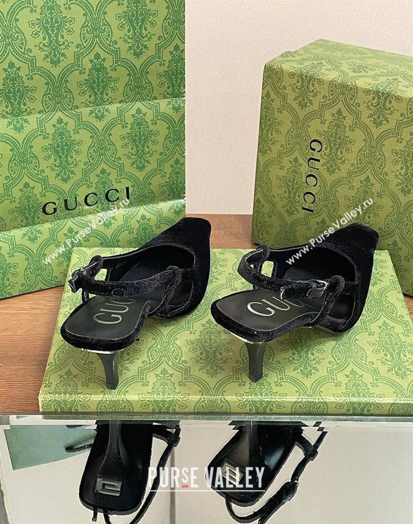 Gucci Slingback High heel Pumps 8.5cm in Velvet Black 2023 762378 (MD-240319047)