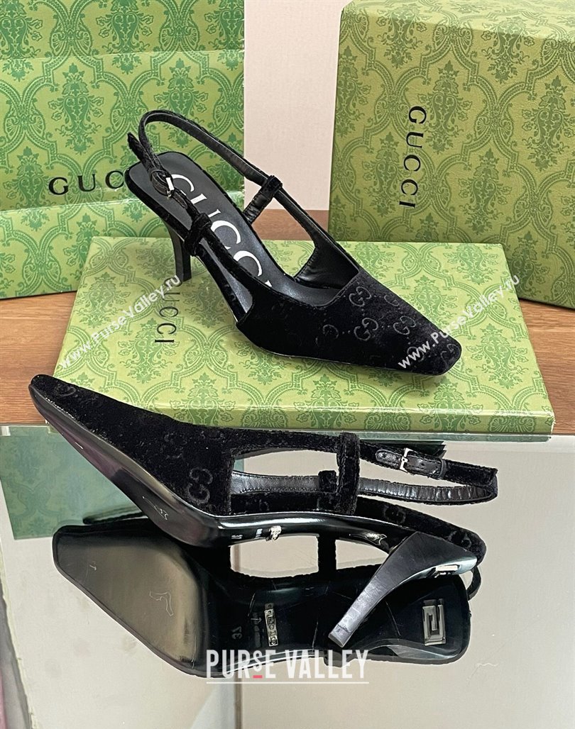 Gucci Slingback High heel Pumps 8.5cm in Velvet Black 2023 762378 (MD-240319047)